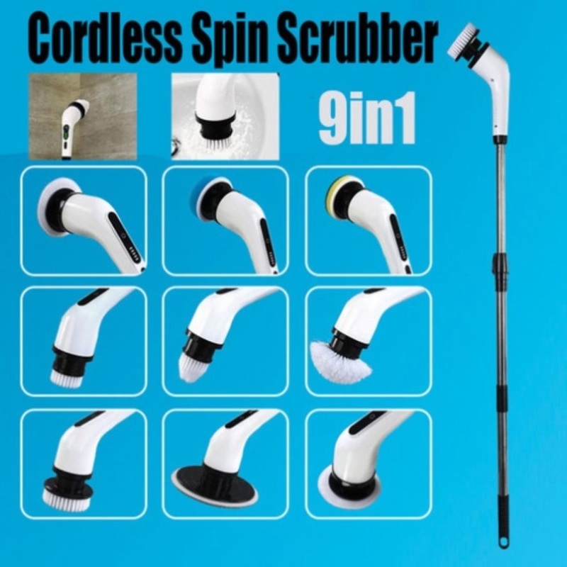 9in1 Electric Spin Scrubber Turbo Scrub Cleaning Brush Cordless Chargeable Tool V201-CLN0011WH8AU