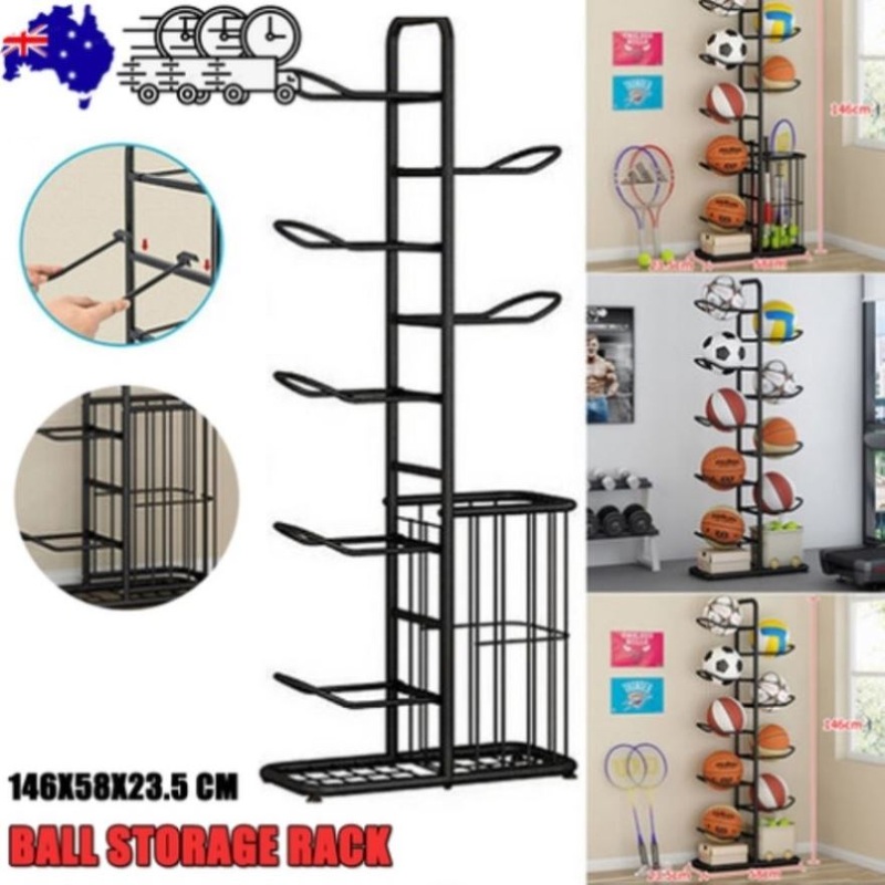 Basketball Soccer Storage Rack Sport Ball Organizer Ball Holder Display Stand With Basket V201-FCA7555BL8AU