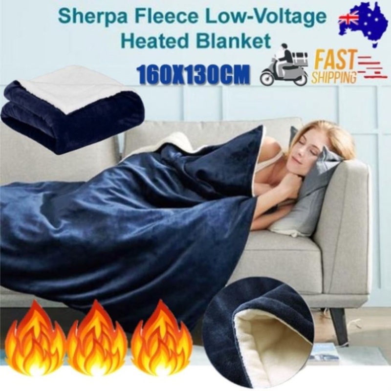 Double-side Flannel Heated Electric Throw Rug Blanket Fast Heating Warm Washable BLUE V201-FDZ1316BU8AU