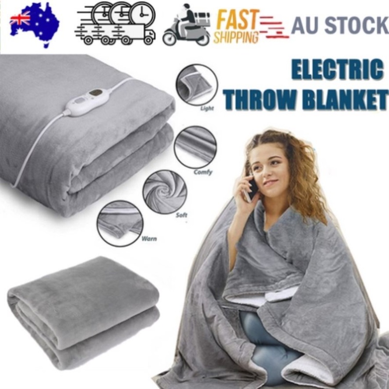 Double-side Flannel Heated Electric Throw Rug Blanket Fast Heating Warm Washable GREY V201-FDZ1316GR8AU