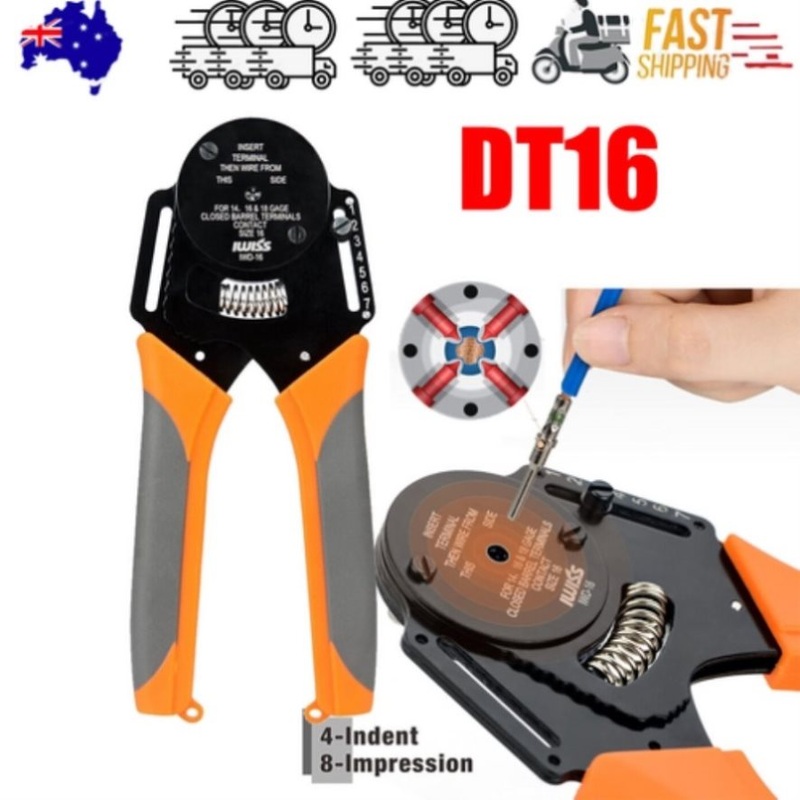 DT16 Crimper 4 Way Indent,8 Impression iCrimp Closed Barrel Type Deutsch Crimper V201-IWD0016BL8AU