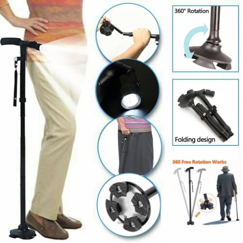 Walking Stick Cane Folding Handle Adjustable fixed LED Light Aid Holder Lighting V201-W11598221