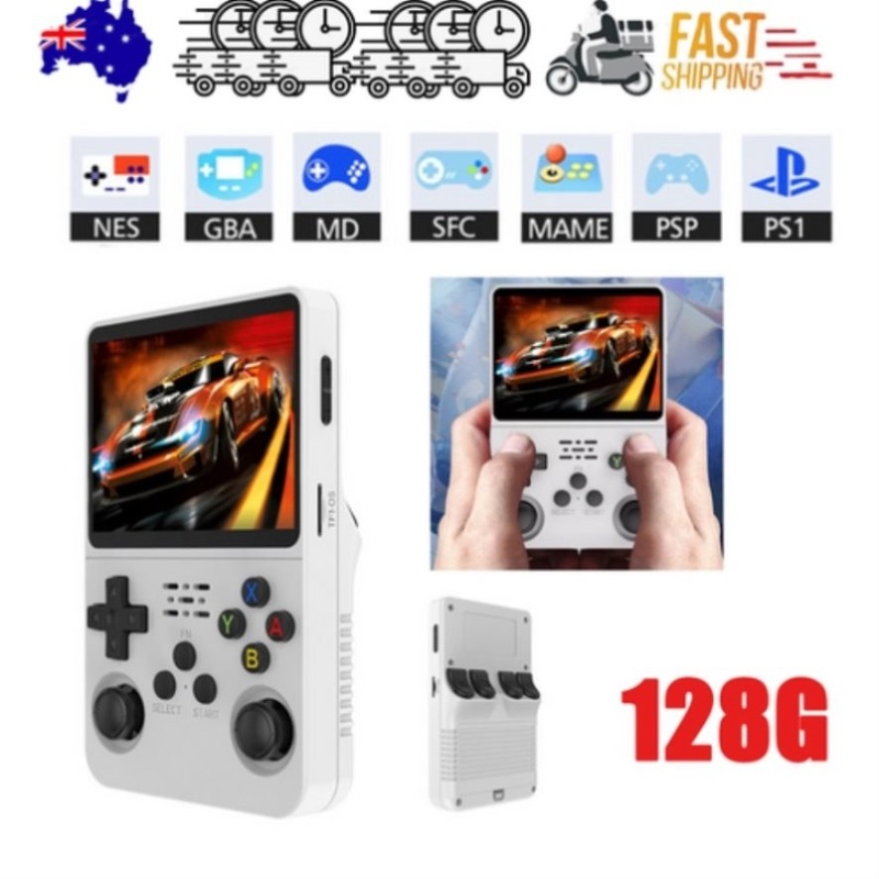 White Portable Retro Handheld Game Console 128GB 10000+ Games Retro Handheld Games V201-R36S0128WH8AU
