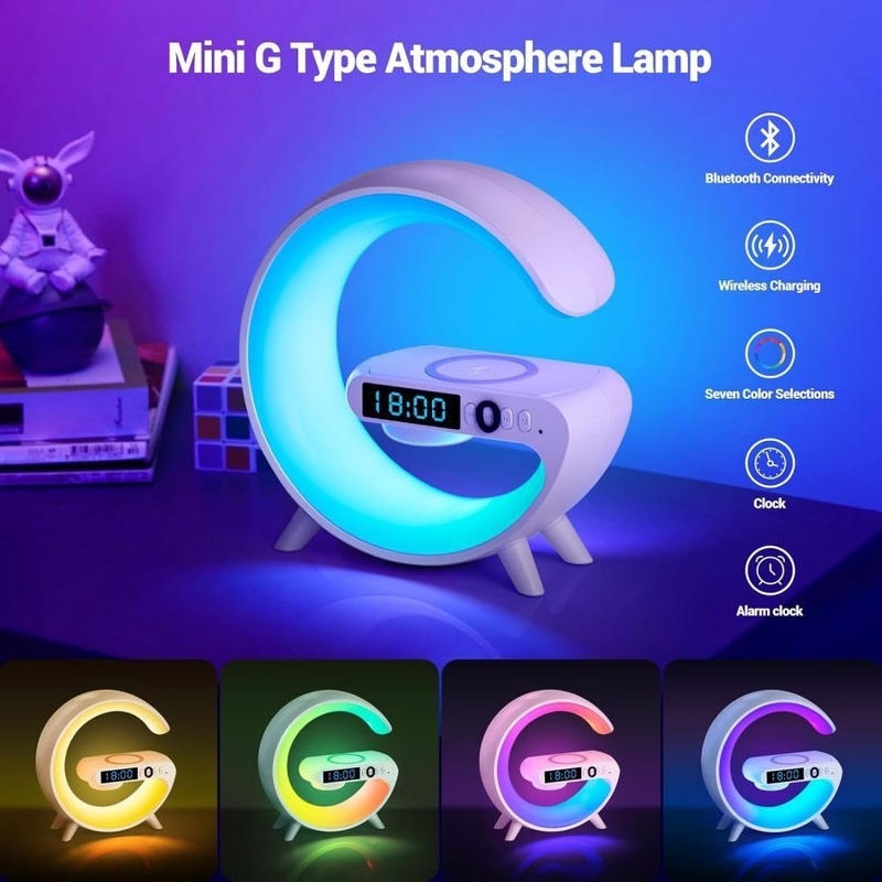 White Smart G Lamp Night Light Bluetooth Speaker Wireless Charger LED RGB Alarm Clock V201-W12854968