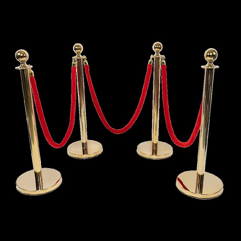 4 x Queue Barriers + 3 Ropes Exhibition Crowd Control Bollards V63-844481
