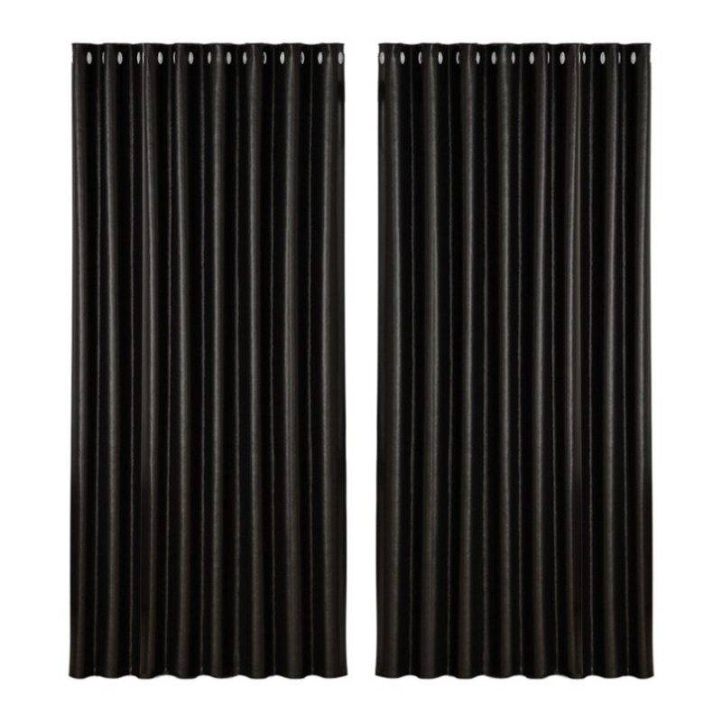 Artiss 2X Blockout Curtains Eyelet 300x230cm Black Shine BC-SHINE-300X230-BK