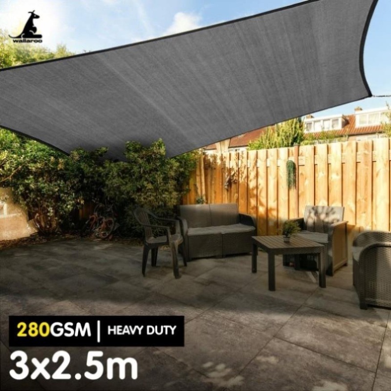Wallaroo 280GSM Outdoor Sun Shade Sail Canopy Grey – 3m x 2.5m GYSS-280-3X25