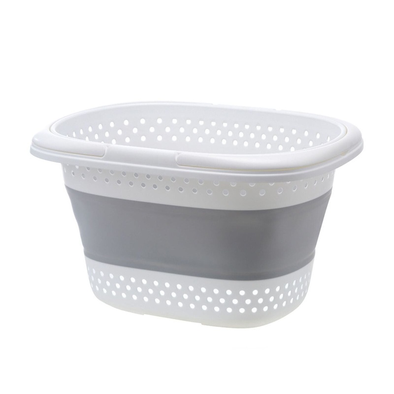 28L Foldable Laundry Washing Basket with Handle Collapsible – Grey/White V563-75194
