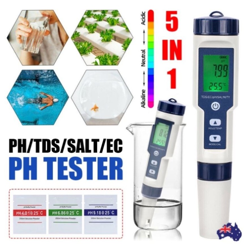 5-IN-1 Digital Water Quality Tester Waterproof pH TDS EC Temperature Meter Pool V201-BCZ1110DB8AU
