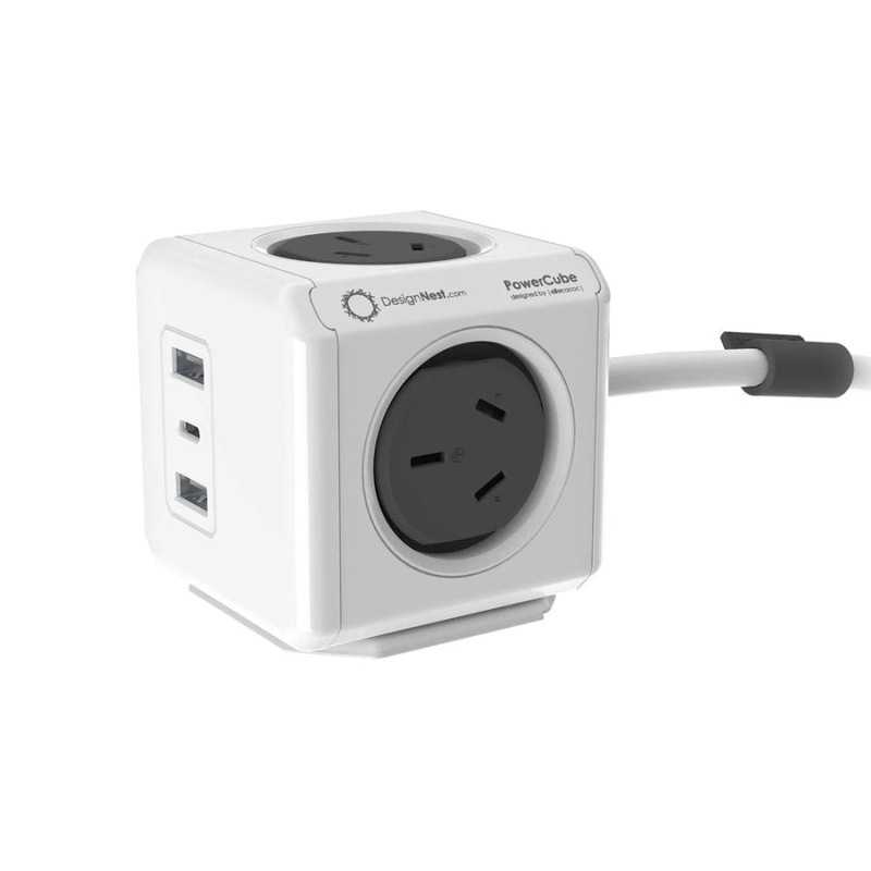 Allocacoc PowerCube Extended 4 Outlets 2 USB-A + 1 USB-C PD 20W with Surge 1.5M Grey V28-ELEALL11407GY