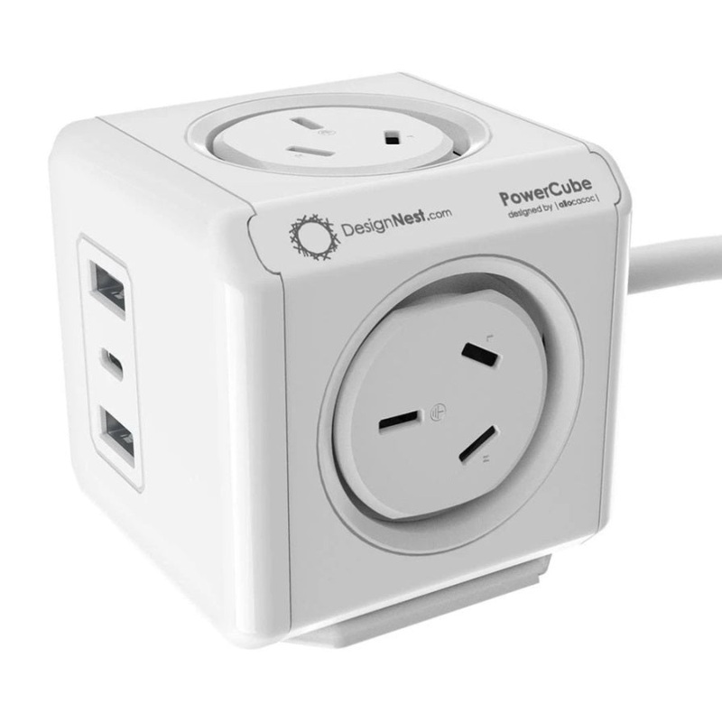 Allocacoc PowerCube Extended 4 Outlets 2 USB-A + 1 USB-C PD 20W with Surge 1.5M White V28-ELEALL11407WH