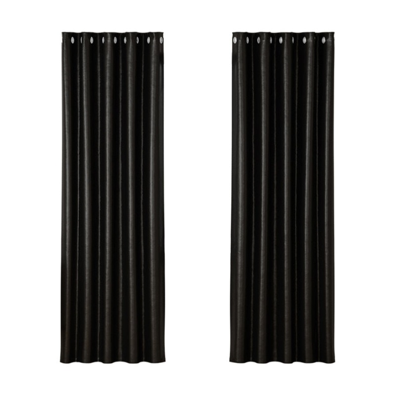 Artiss 2X Blockout Curtains Eyelet 180x213cm Black Shine BC-SHINE-180X213-BK