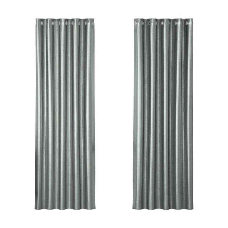 Artiss 2X Blockout Curtains Eyelet 180x213cm Grey Shine BC-SHINE-180X213-GY