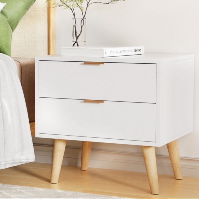 Artiss Bedside Table 2 Drawers – White FURNI-Q-BS-03-WH