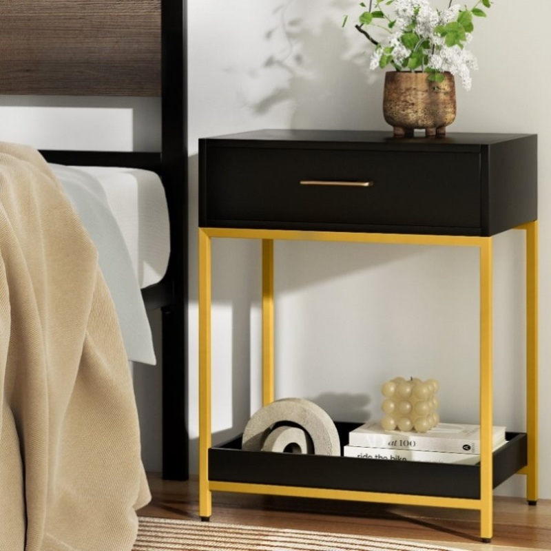 Artiss Bedside Table Drawers Side Table Shelf Storage Nightstand Black MASON DRESS-D-BS-1D1S-BK