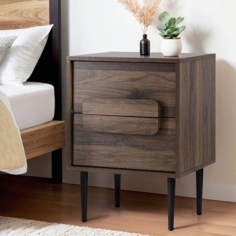 Artiss Bedside Table Nightstand 2 Drawers – Walnut FUR-T-BS-02-WAL