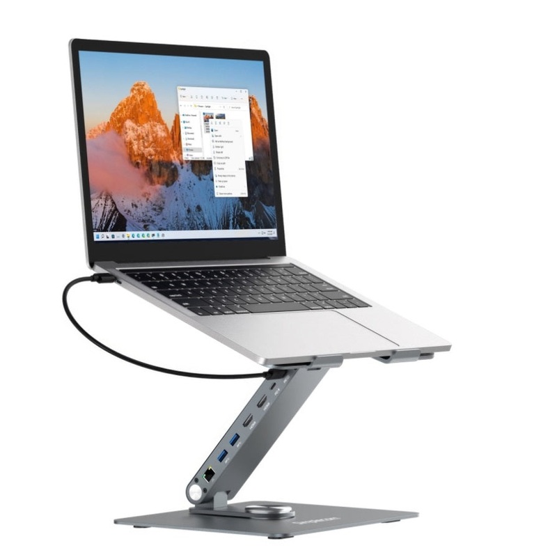 Simplecom CHT660 Adjustable Aluminium Laptop Stand with 6-Port USB-C Docking Station Dual 4K HDMI V28-SIMCHT660