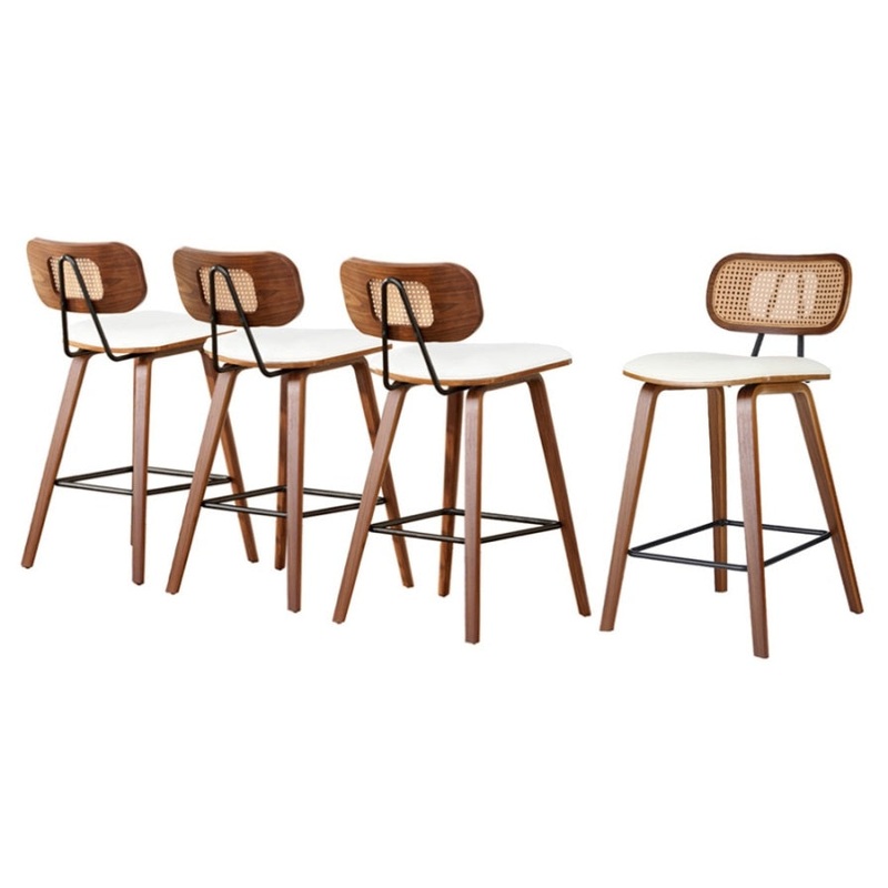 4x Artiss Bar Stools Kitchen Counter Rattan Chairs PU Leather Padding BA-TW-1782-BGX4