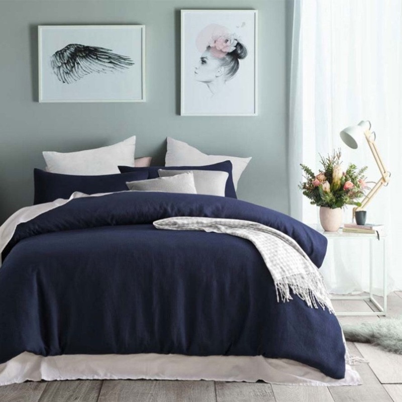 Accessorize Navy Waffle Polyester Quilt Cover Set Single V442-HIN-QUILTCS-POLYWAFFLE-NAVY-SB