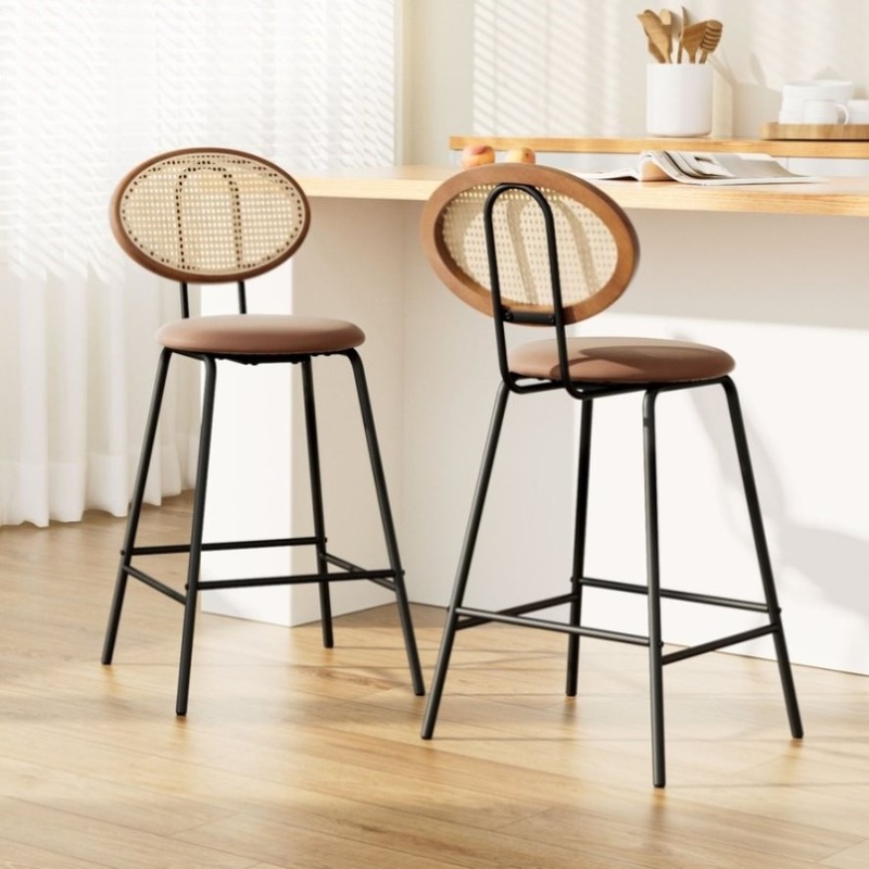 Artiss 2x Bar Stools PU Leather Stools Brown BA-B-ML-8783-BRX2