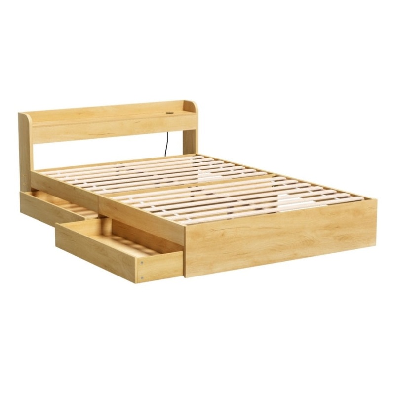 Artiss Bed Frame Double Size with Charging Ports and 2 Drawers AURA WBED-F-AURA-D-WD-ABC