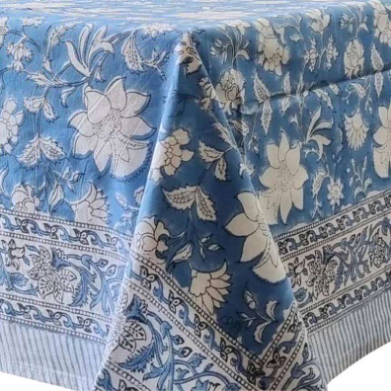 Rectangle Tablecloth Table Cover Flower Pattern Dining Table Cloth – Blue Bellflower V563-0079
