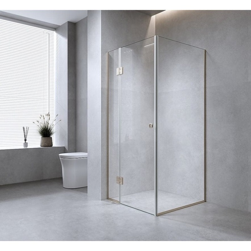 100x100cm Corner Frameless Shower Screen with Chrome Channel and Brass Hinges V63-944521