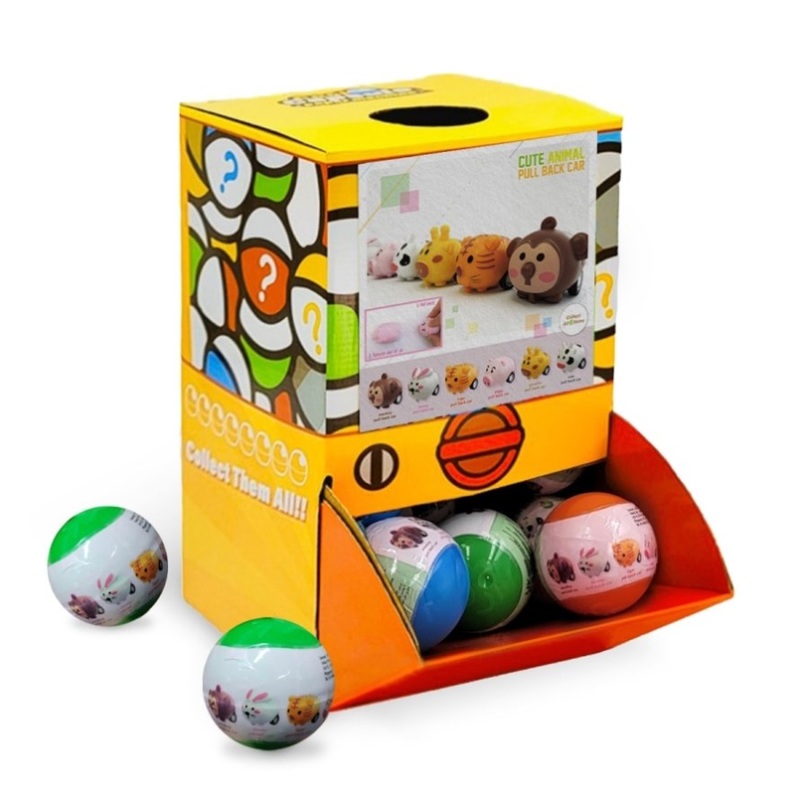 40X Cute Animal Pull Back Car Toy Capsules 50mm Collectible Gacha in Display Box V274-TOY-KN-F-PBCAN-50