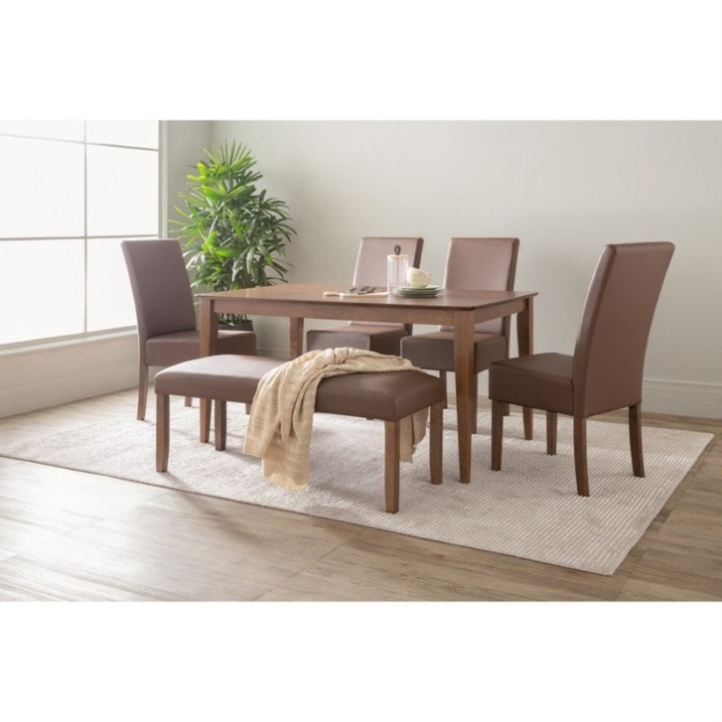 ALLEGRO Dining Table + 4x MESI Dining Chair + MESI Bench – 6 Piece Dining Set – Cocoa V656-145077-241346-244003