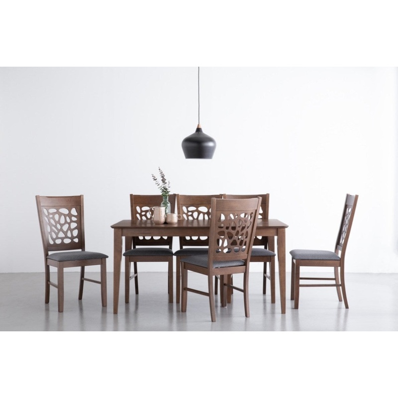 ALLEGRO Dining Table + 6x ASBEL Dining Chair – 7 Piece Dining Set – Cocoa V656-145077-241360