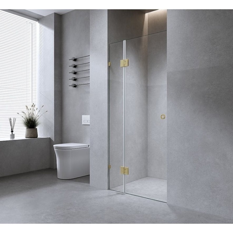 100cm Wall to Wall Frameless Shower Screen with Chrome Brackets and SS Hinges V63-937191