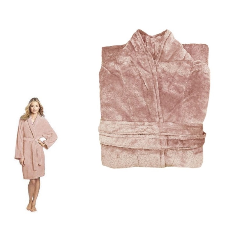 190GSM Ultra Soft Plush Fleece Bath Robe Dusty Rose L V442-BZO-BATHROBE-PLUSH-DUSTYROSE-L