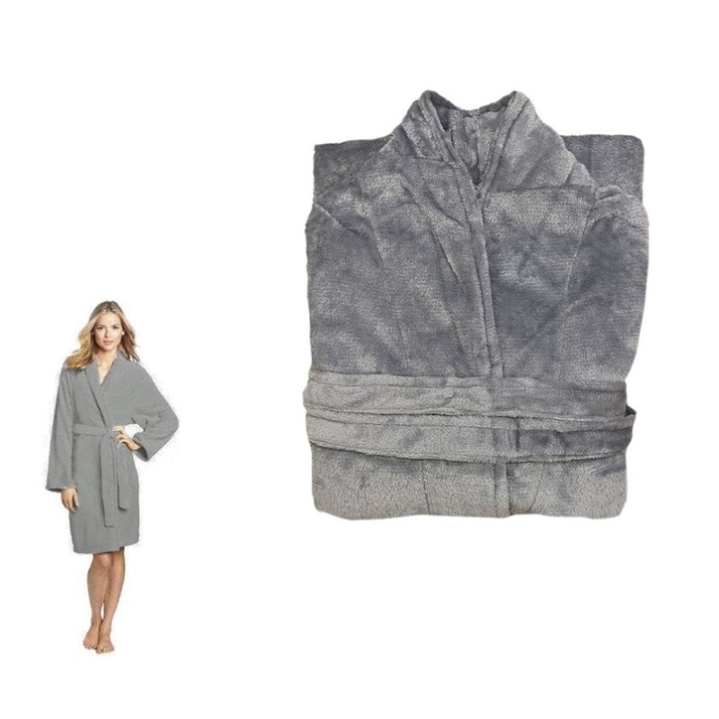 190GSM Ultra Soft Plush Fleece Bath Robe Grey L V442-BZO-BATHROBE-PLUSH-GREY-L