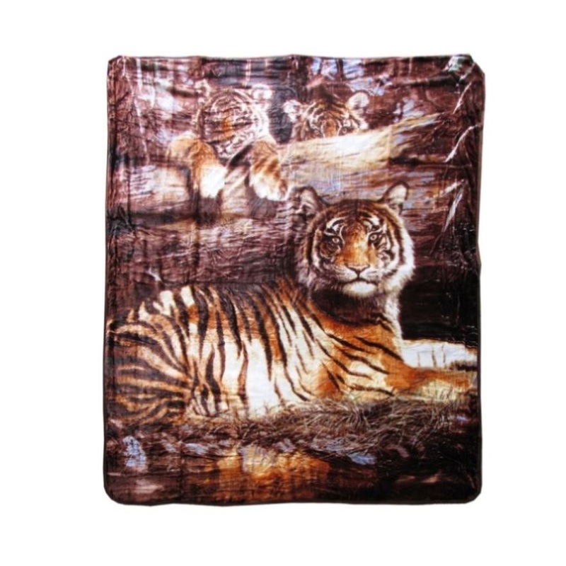 375gsm 1 Ply 3D Print Faux Mink Blanket Queen 200×240 cm Tiger Family V442-BZO-BLANKET-3753DTIGER-BROWN-QS