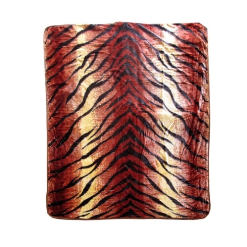 375gsm 1 Ply Animal Print Faux Mink Blanket Queen 200×240 cm Tiger V442-BZO-BLANKET-375ANIMALTIGER-RED-QS
