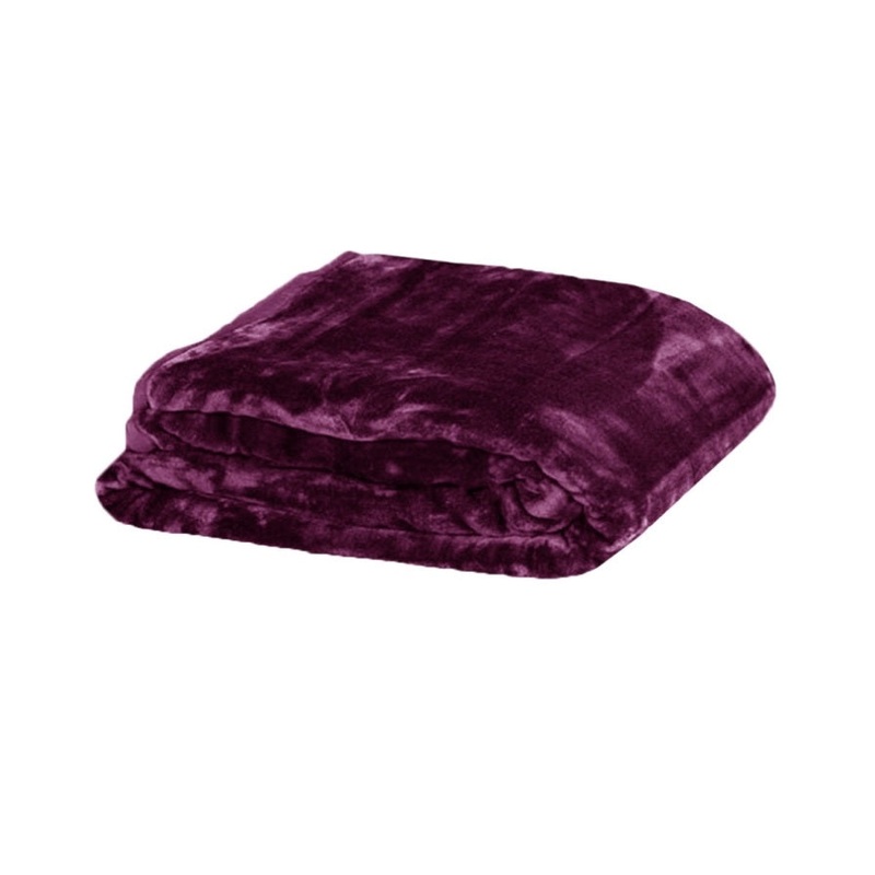 375gsm 1 Ply Solid Faux Mink Blanket Queen 200×240 cm Plum V442-BZO-BLANKET-375SOLID-PLUM-QS