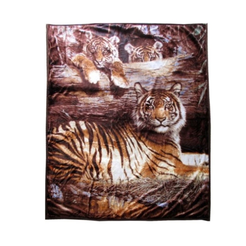675gsm 2 Ply 3D Print Faux Mink Blanket Queen 200×240 cm Tiger Family V442-BZO-BLANKET-6753DTIGER-BROWN-QS