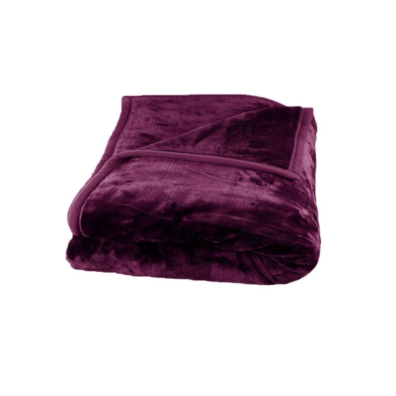 675gsm 2 Ply Solid Faux Mink Blanket Queen 200×240 cm Plum V442-BZO-BLANKET-675SOLID-PLUM-QS