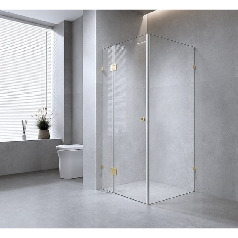 90x80cm Corner Frameless Shower Screen with Chrome Brackets and SS Hinges V63-933171