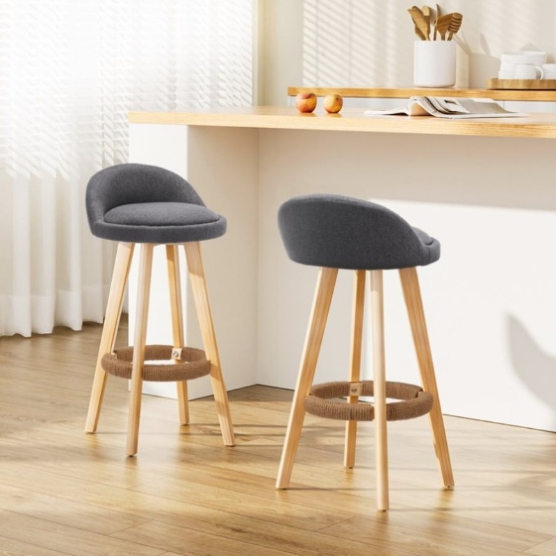 Artiss 2x Bar Stools Padded Linen Wooden Grey BENT-C-9004H-GYX2