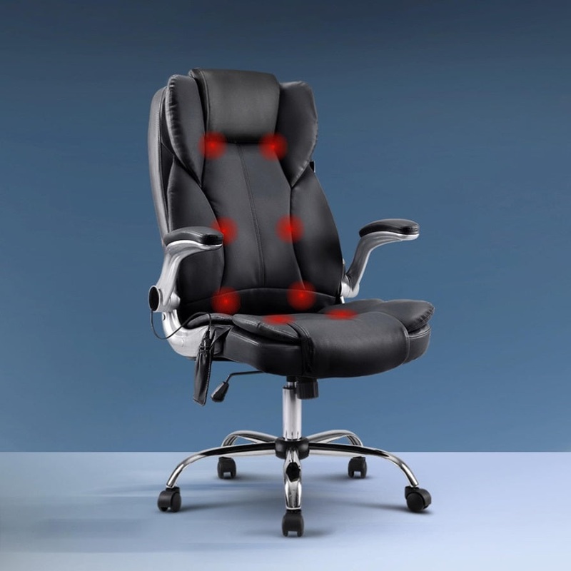 Artiss 8 Point Massage Office Chair PU Leather Black MOC-1223-BK