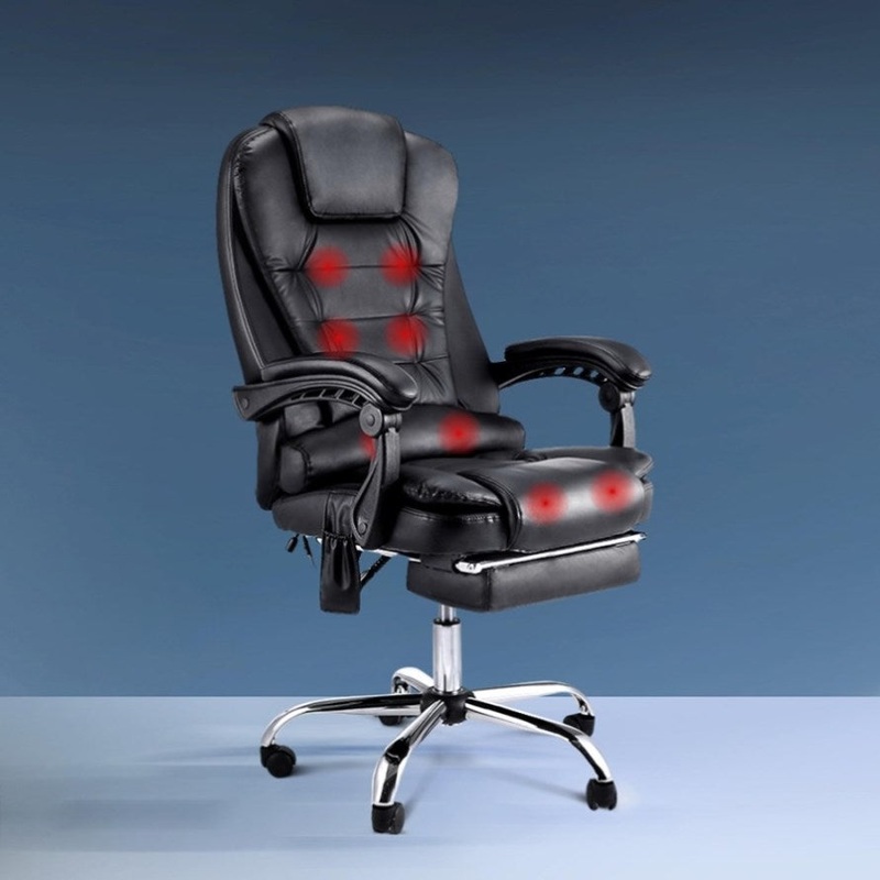 Artiss 8 Point Massage Office Chair PU Leather Footrest Black MOC-9MJ-BK-COMBO