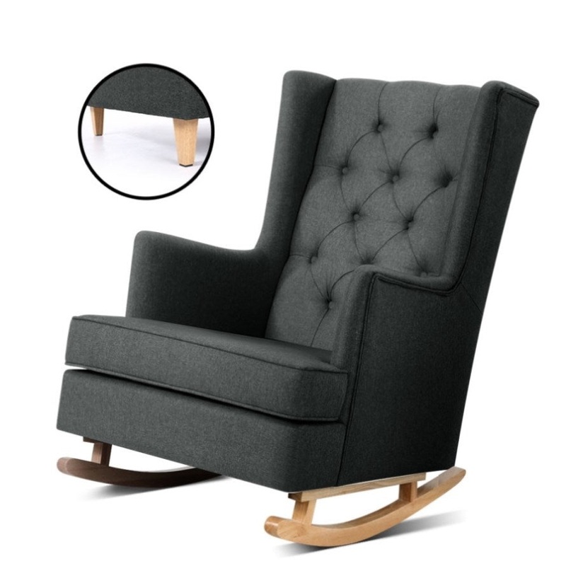 Artiss Rocking Chair Armchair Linen Fabric Charcoal Gaia UPHO-C-AVAN-KD-CH-AB