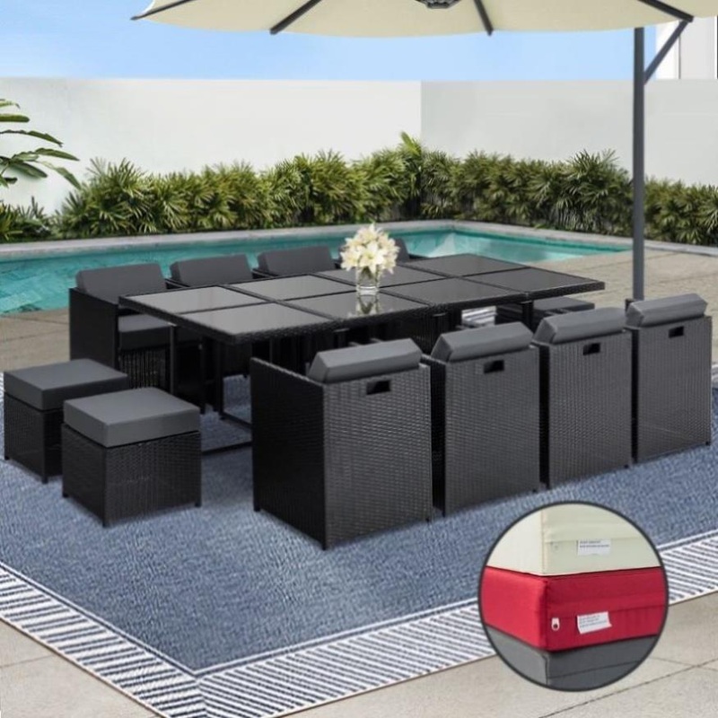 Gardeon Outdoor Dining Set 13 Piece Wicker Table Chairs Setting Black FF-DINING-13-BK-ABCDE