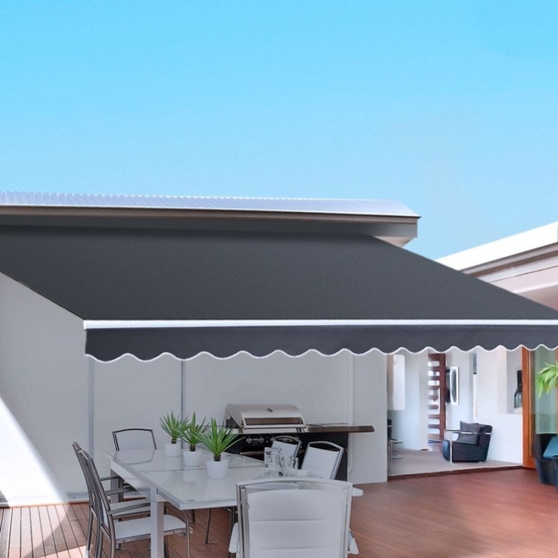 Instahut Retractable Folding Arm Awning Manual Sunshade 5Mx3M Grey AWN-B-ARM-50X30-GREY