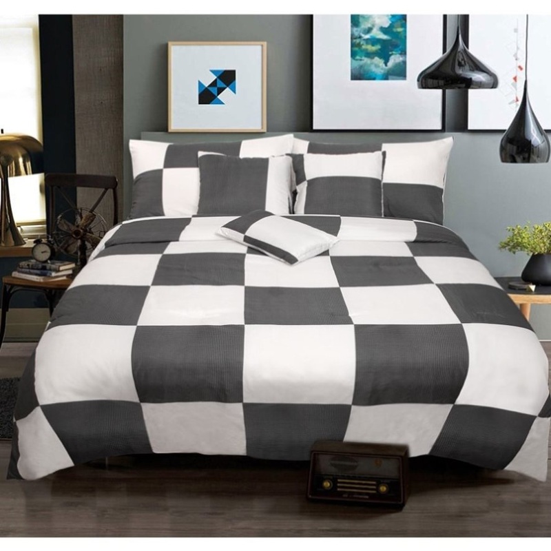 6 Piece Comforter Set Check Charcoal Queen by Shangri La V442-KIT-COMFORTER-CHECK-CHARCOAL-QS