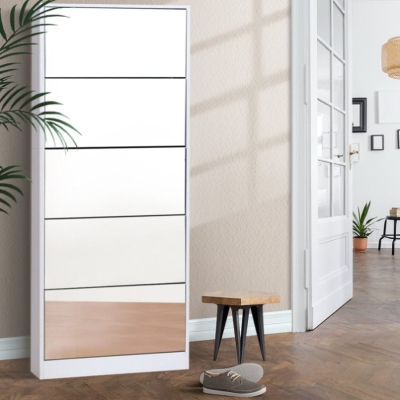 Artiss Shoe Rack Cabinet Mirror 25 Pairs White SHOE-C-34-MIRROR-AB