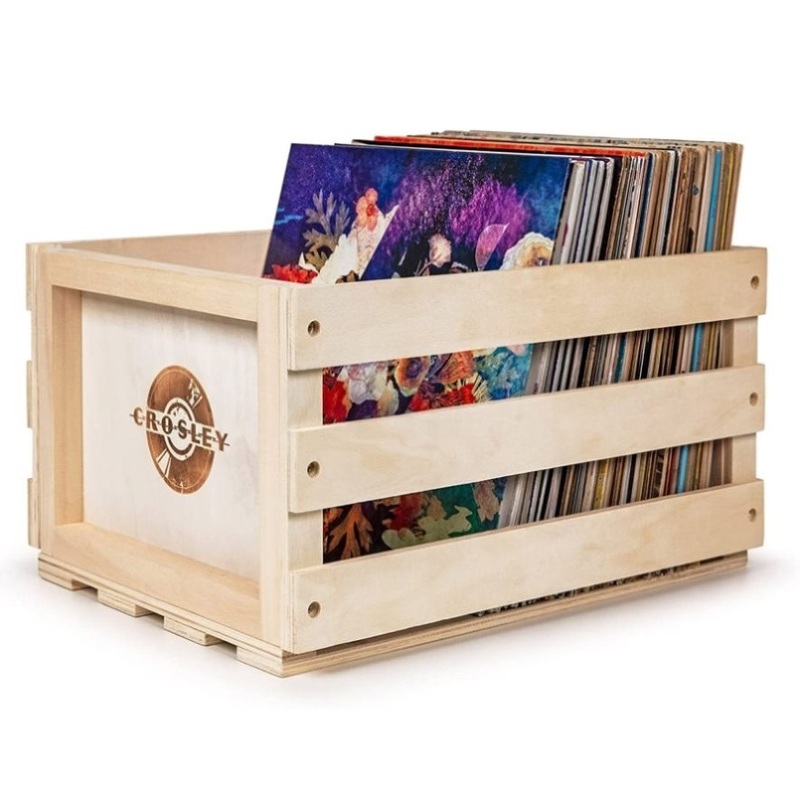 Crosley Vinyl LP Record Storage Crate Natural Wood Holds up to 75 V185-CR1004A-NA