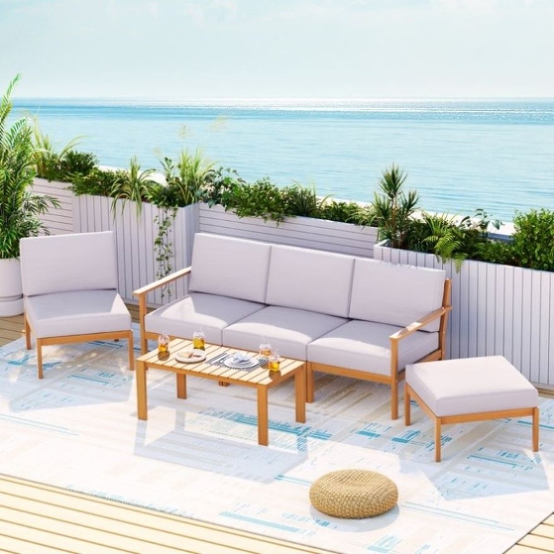 Gardeon 5-Seater Outdoor Sofa Set Wooden Lounge Setting 6PCS ODF-V-SOFA01-TK-ABCDEF