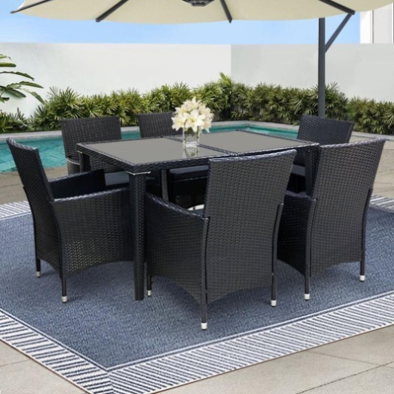 Gardeon Outdoor Dining Set 7 Piece Wicker Lounge Setting Black FF-DINING-7CLS-BK-ABC
